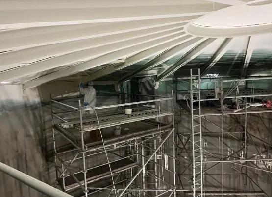 Scaffolding inside a tank at the Dawson project in Dover